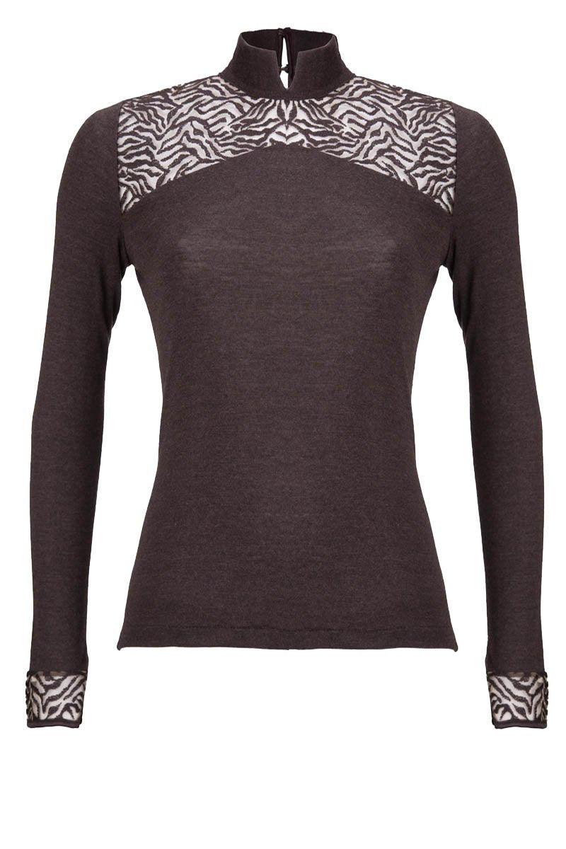 Maglia sottogiacca da donna 209 in lana seta e tulle - Eleganza sensuale e effetto zebrato