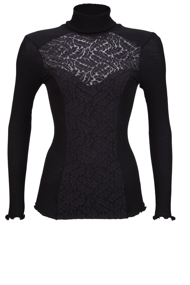 247 04 Long-sleeved Turtleneck -Wool Silk with lace front