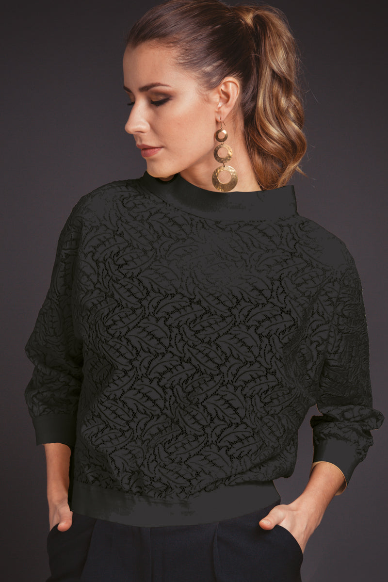 Maglia da donna 248 in pizzo - Manica 3/4 e collo camino