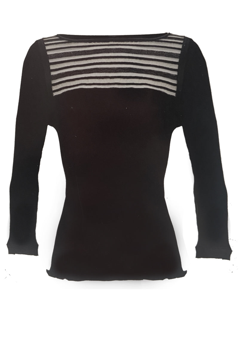 Maglia da donna 371 in cotone - Manica 3/4 e profili in raso satinato