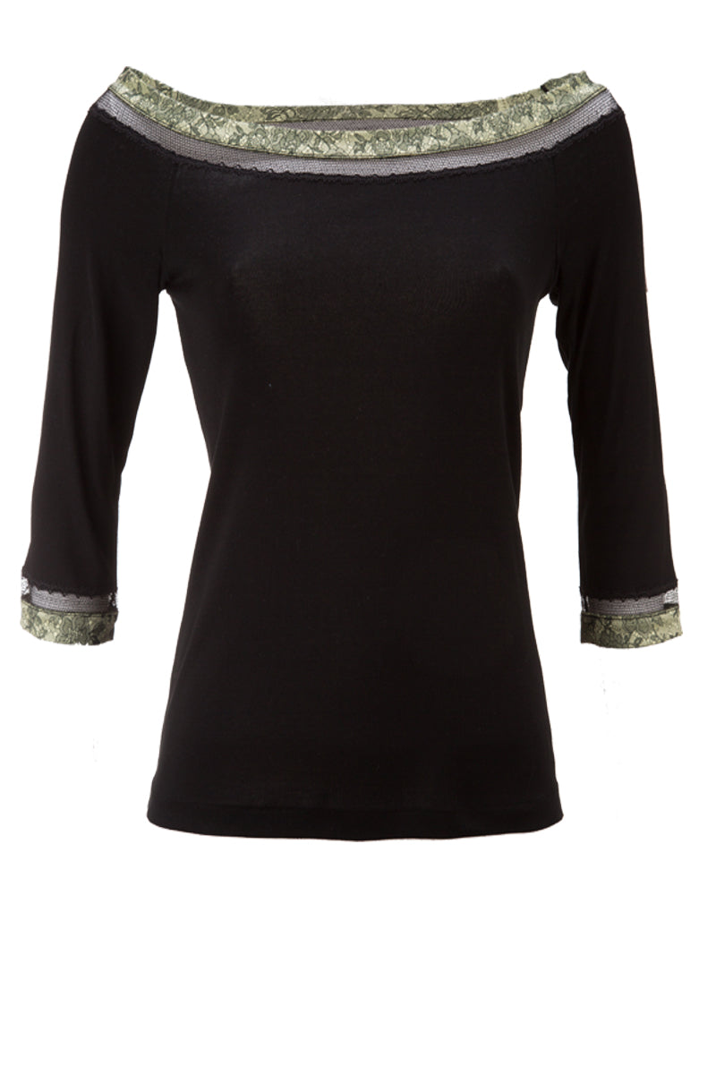 Maglia da donna 502 in cotone - Bordure in raso e retina e scollo a barchetta