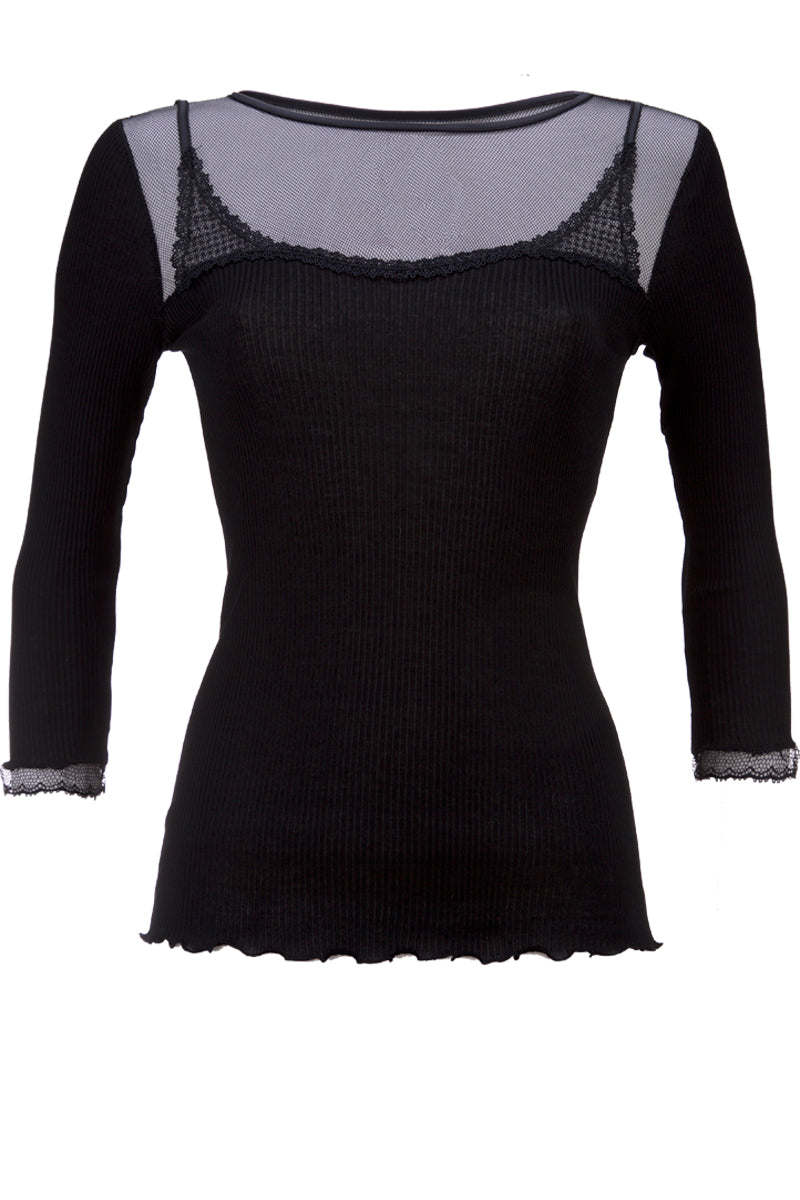 Maglia da donna 505 in cotone - Manica 3/4 e dettagli in rete
