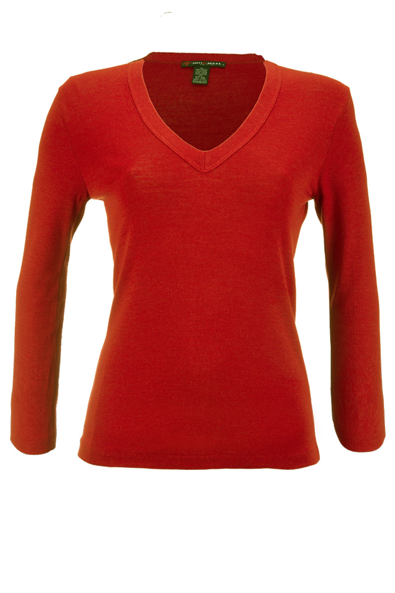 Maglia sottogiacca da donna 692 in lana seta - Scollo a V e finta in tessuto stesso