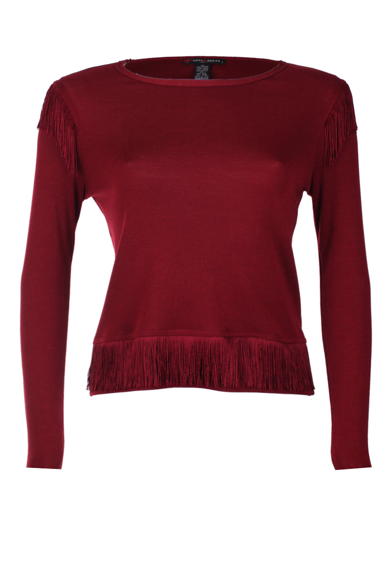 759 04 Long-sleeves wool-silk sweater with fringes