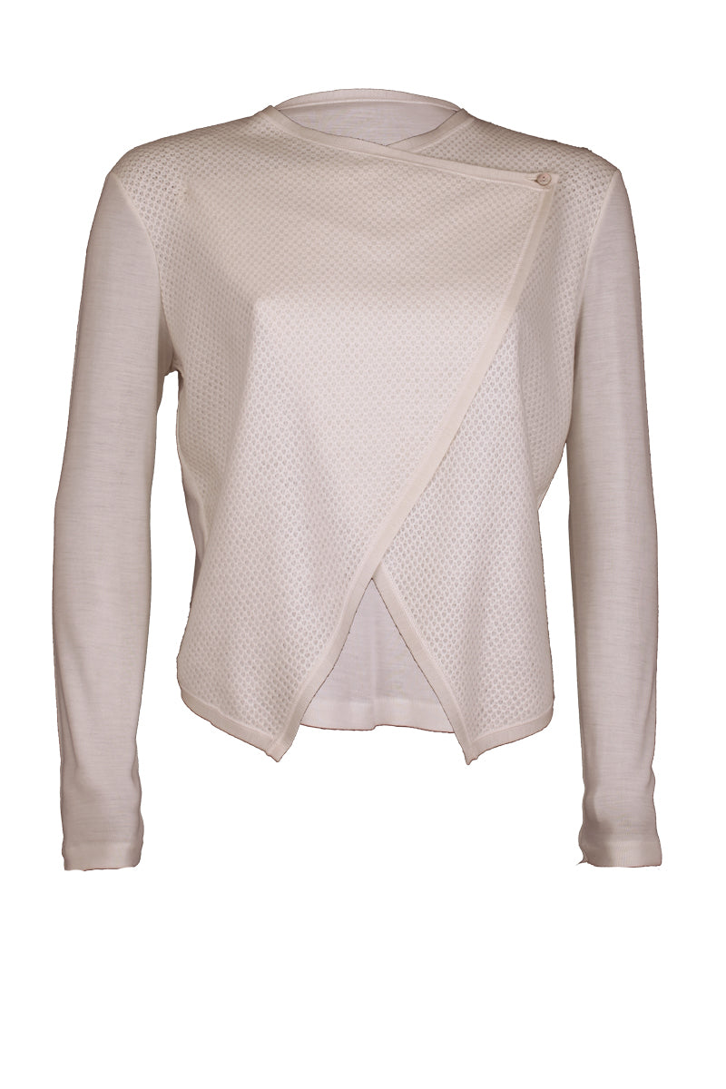 766 04 Long-sleeves sweater in crossed wool, silk and boiled wool