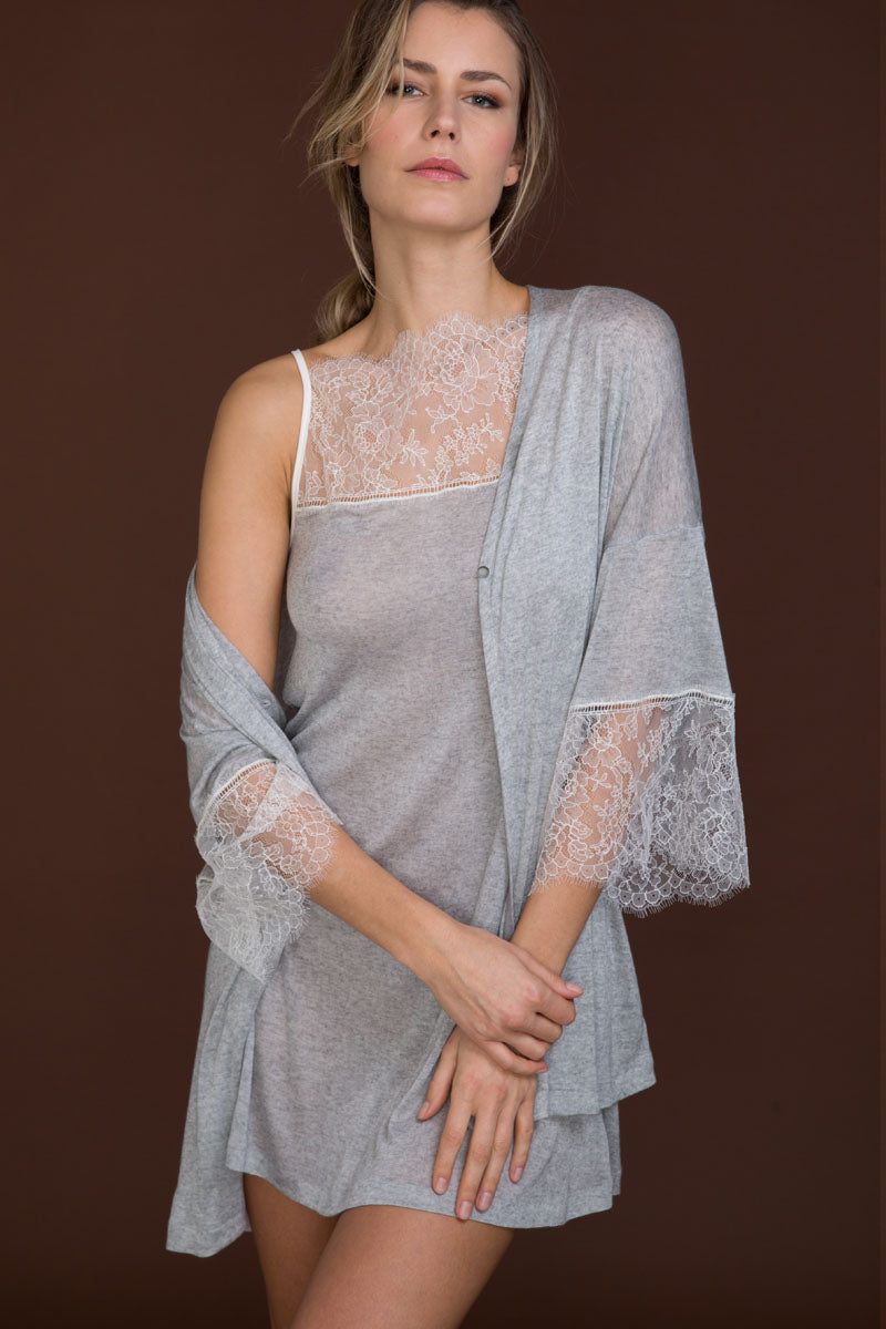 Sottoveste da donna 784 in voile misto cachemire - Pizzo Dentelle di Calais e spalline in raso