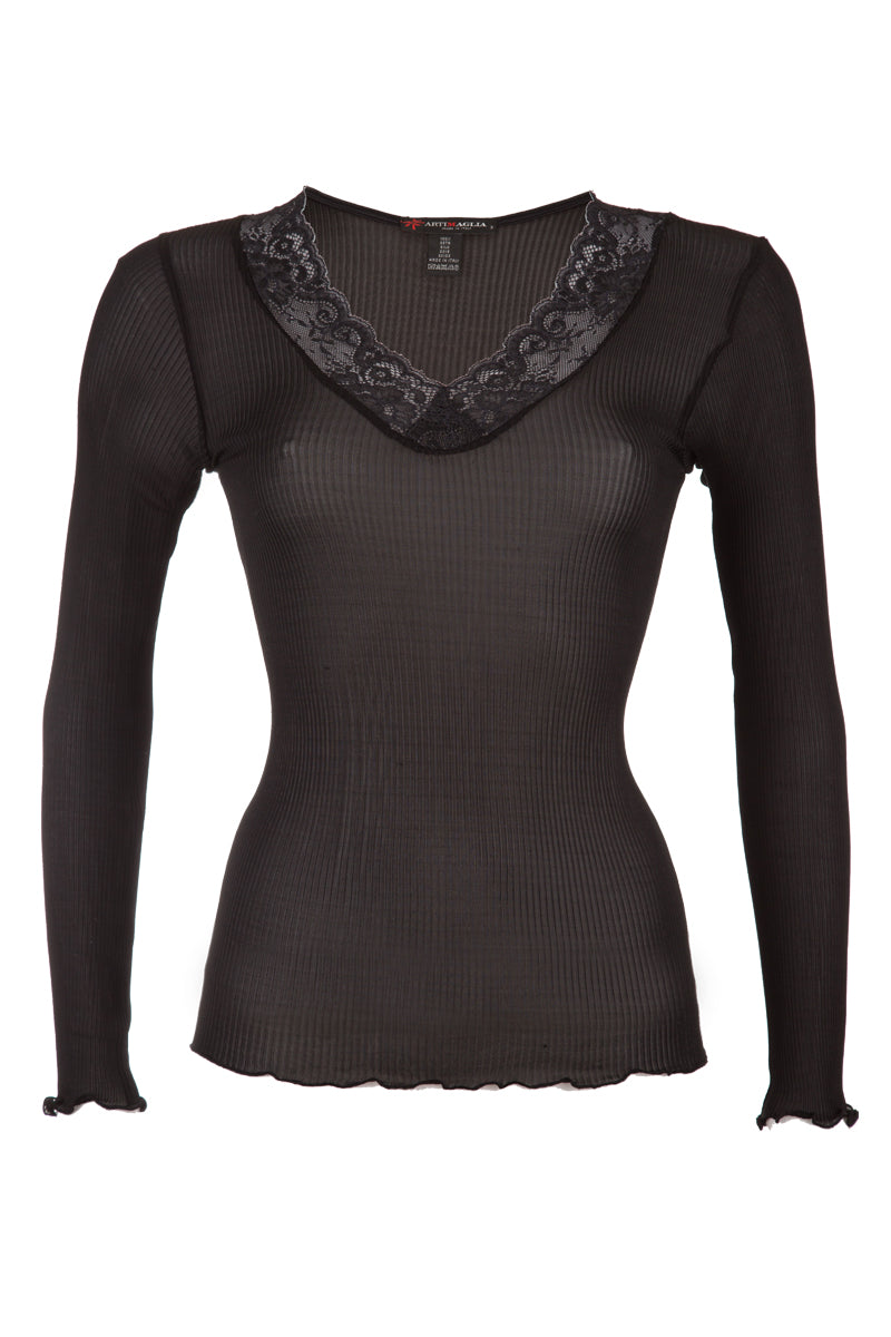 908 04 Long sleeve V-neck - 100%Silk