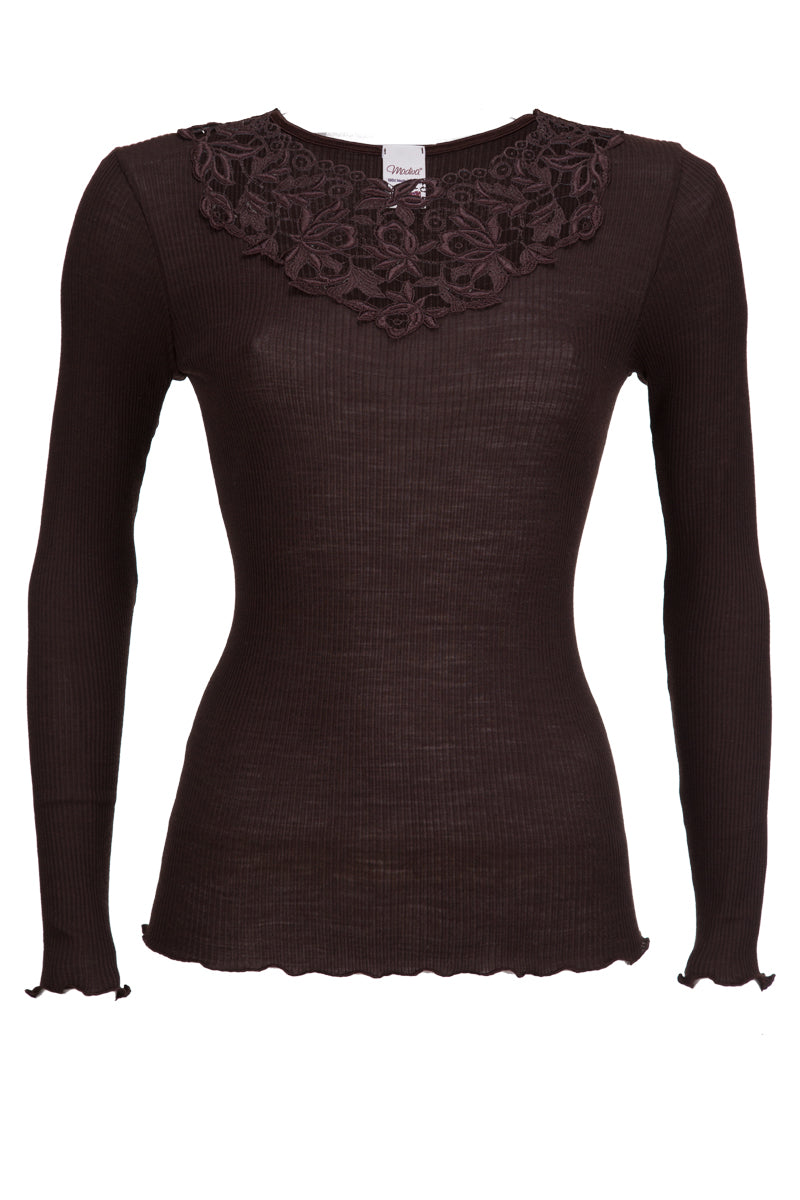 Maglia da donna Adele in lana merino extrafine e seta - Manica lunga e girocollo