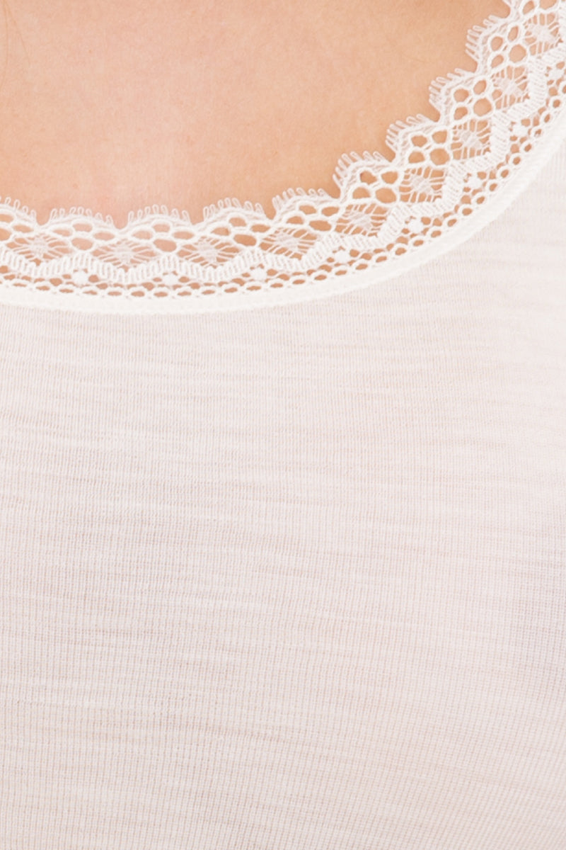 Tina Long Sleeve - Tubolar Wool Silk with elegant elastic French lace flounce.