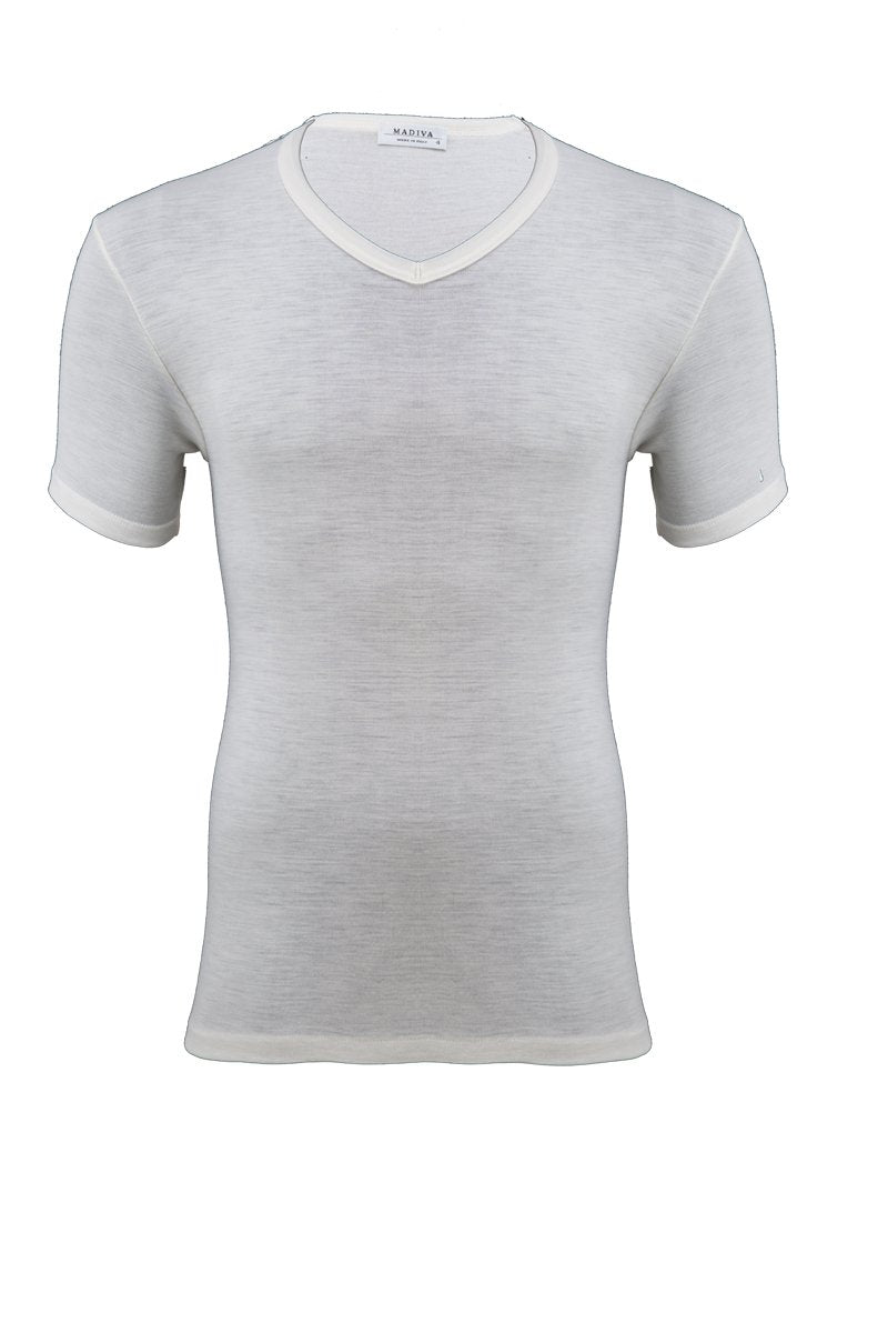 Arezzo Short Sleeve V-neck - Tubolar Wool Silk Cotton