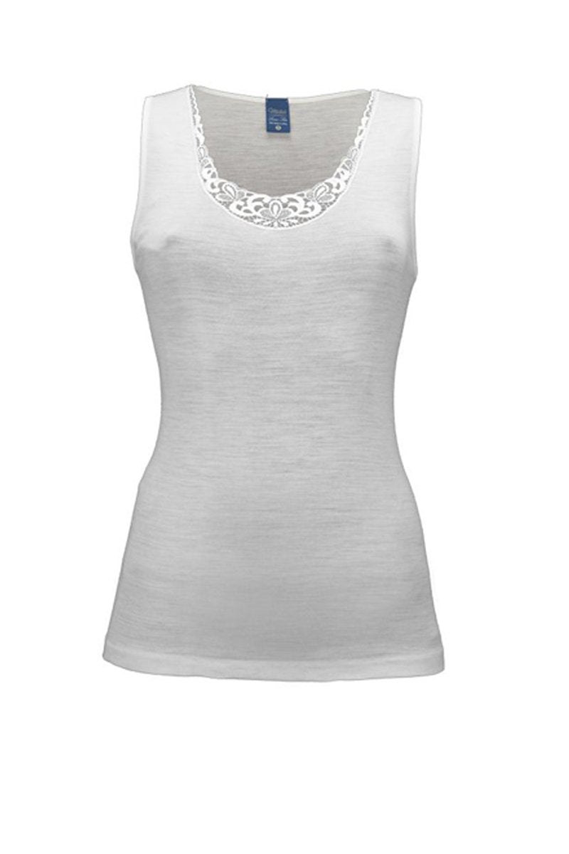 Canotta da donna Cinzia in lana seta - Spalla larga e macramé in pizzo