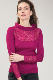 Maglia da donna Elisa in lana merino e seta - Manica lunga e collo a camino