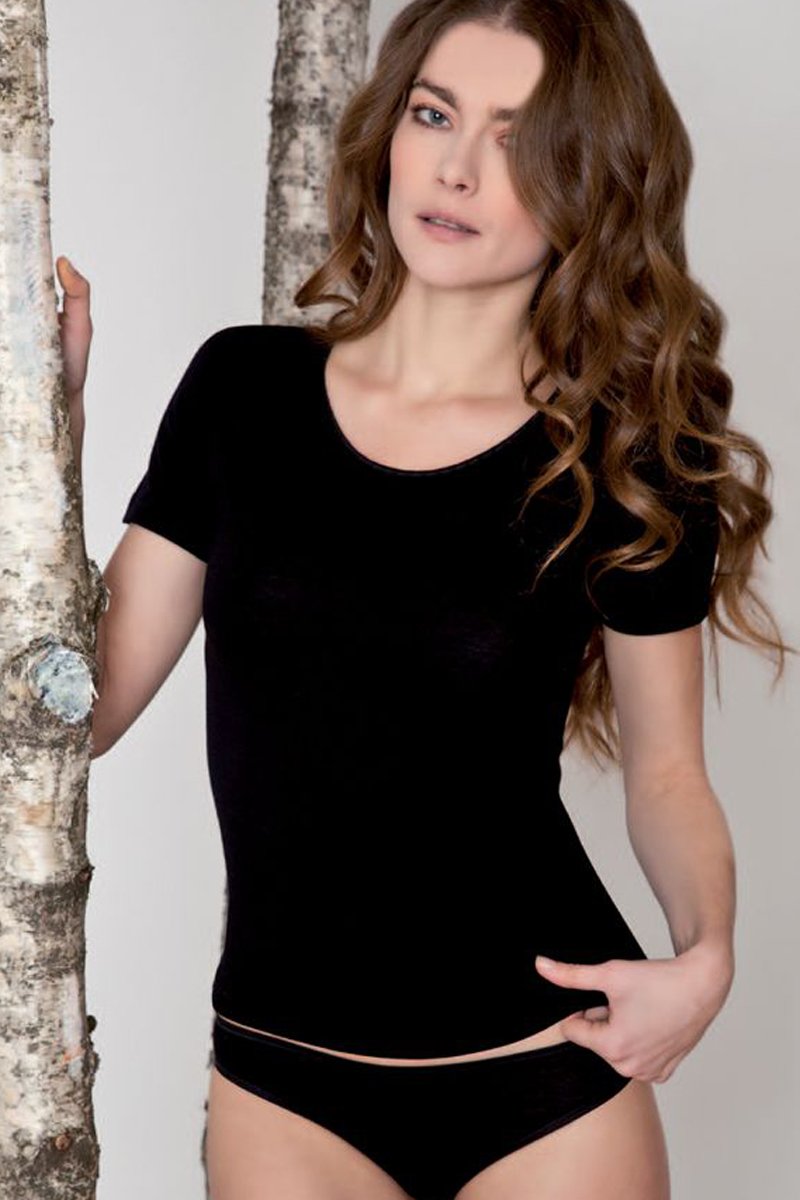 Maglietta a mezza manica donna Fiordaliso in Lana e Cotone - Realizzata in fibre naturali e lavabile in lavatrice