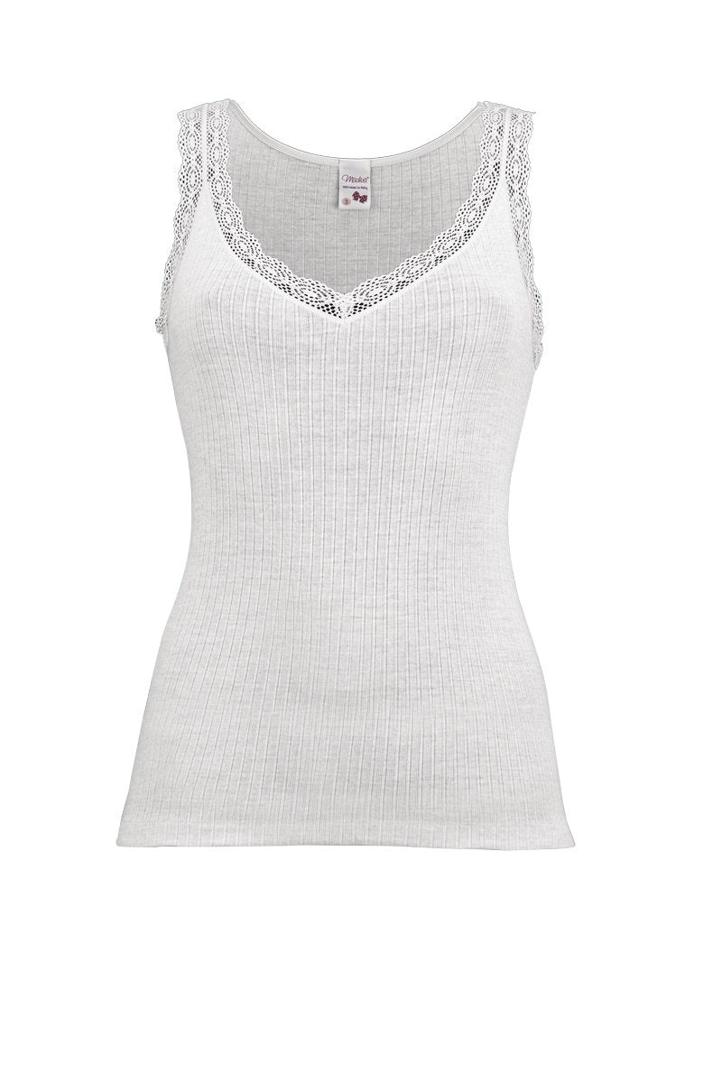 Canotta da donna Ilenia in lana seta - Spalla larga e pizzetto elastico