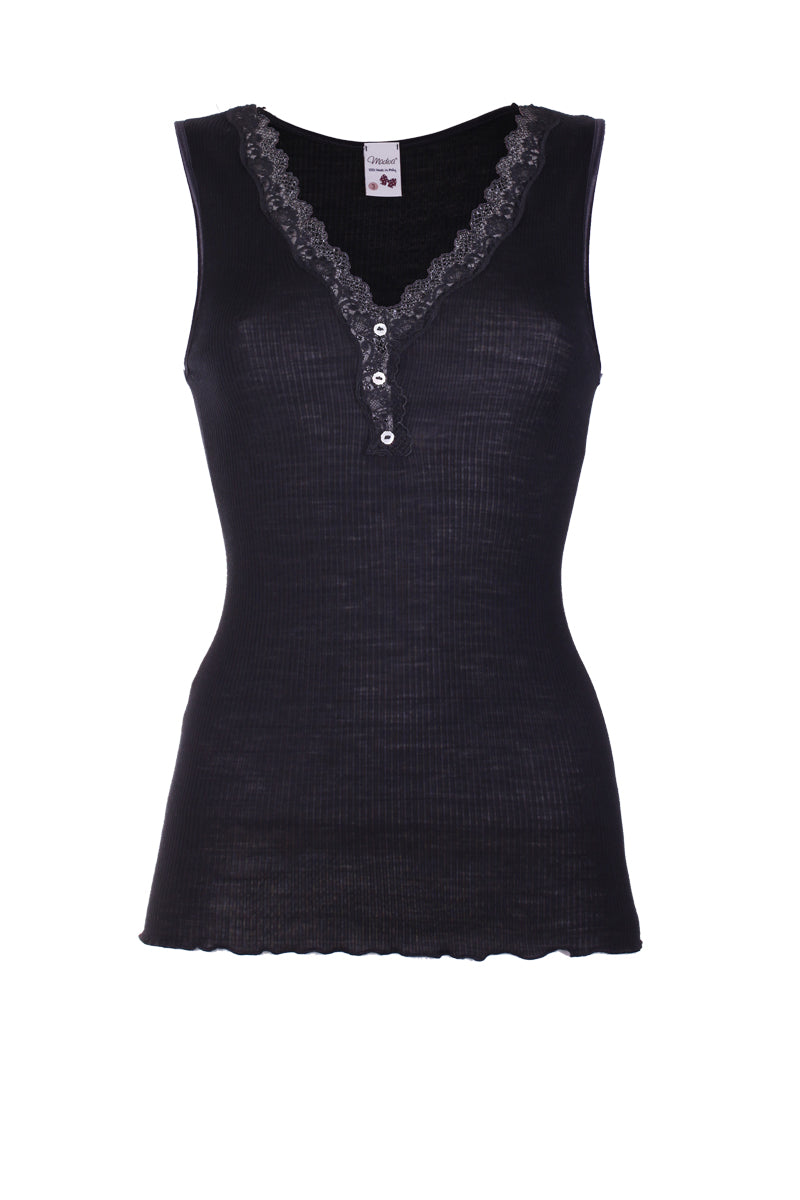 Love・Sleeveless in wool silk with embroidered tulle flounce
