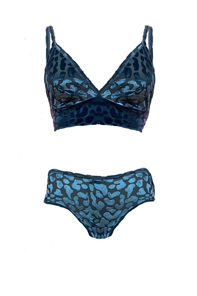 Women's Velvet Intimate Set in Stretch Fabric - Bralette with Adjusters for a Perfect Fit