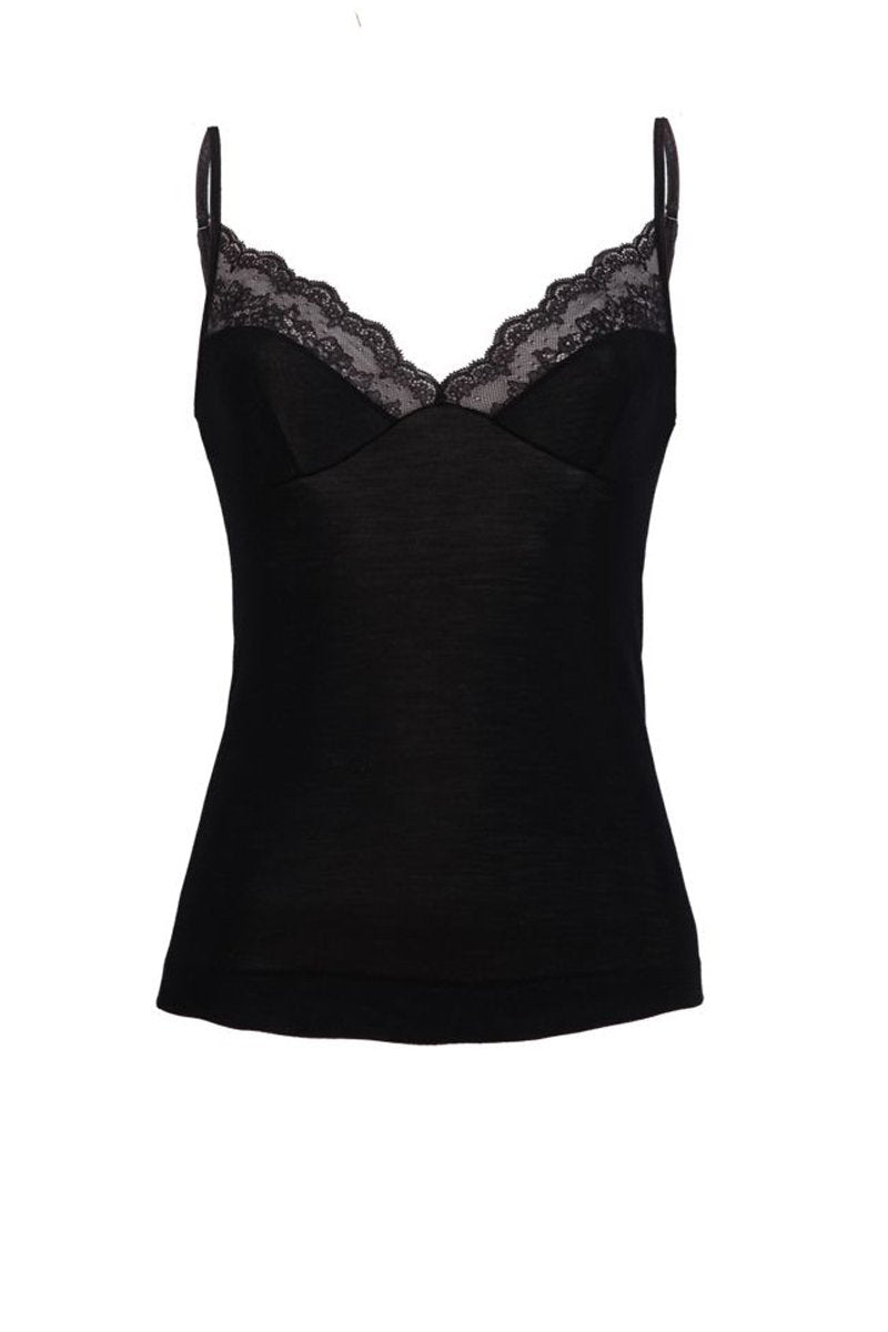 Canotta da donna Melania in lana seta - Spallina e dettaglio in pizzo