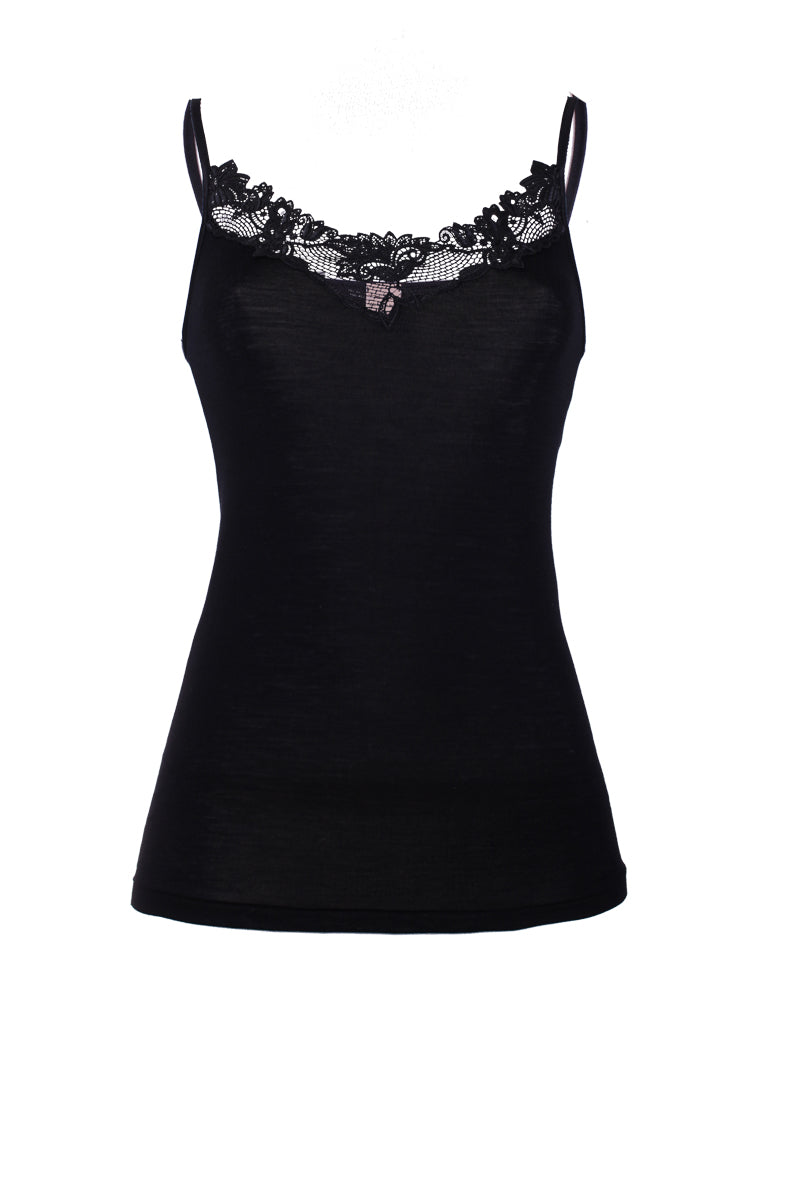 Canotta da donna Sun in cotone - Inserto macramé e tessuto liscio