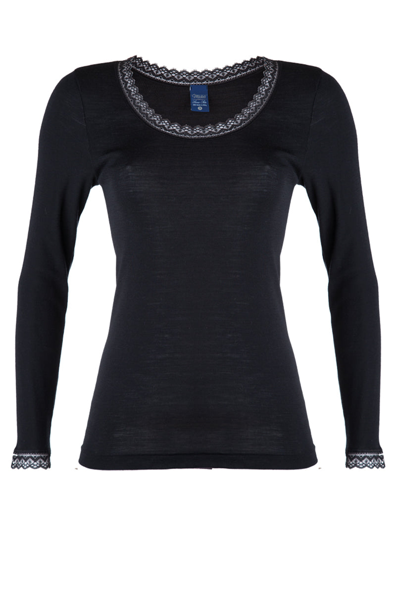 Tina Long Sleeve - Tubolar Wool Silk with elegant elastic French lace flounce.