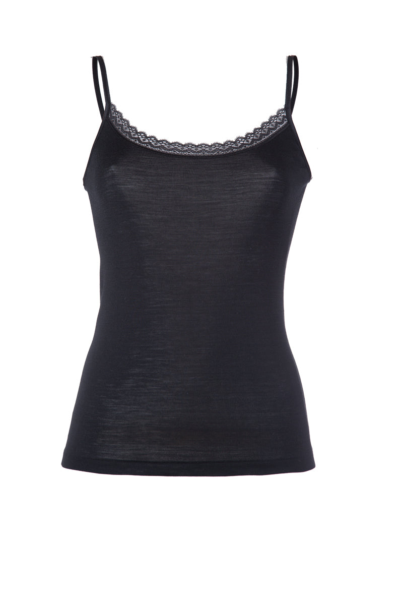 Tina Camisole - Tubolar Wool Silk with elegant elastic French lace flounce.