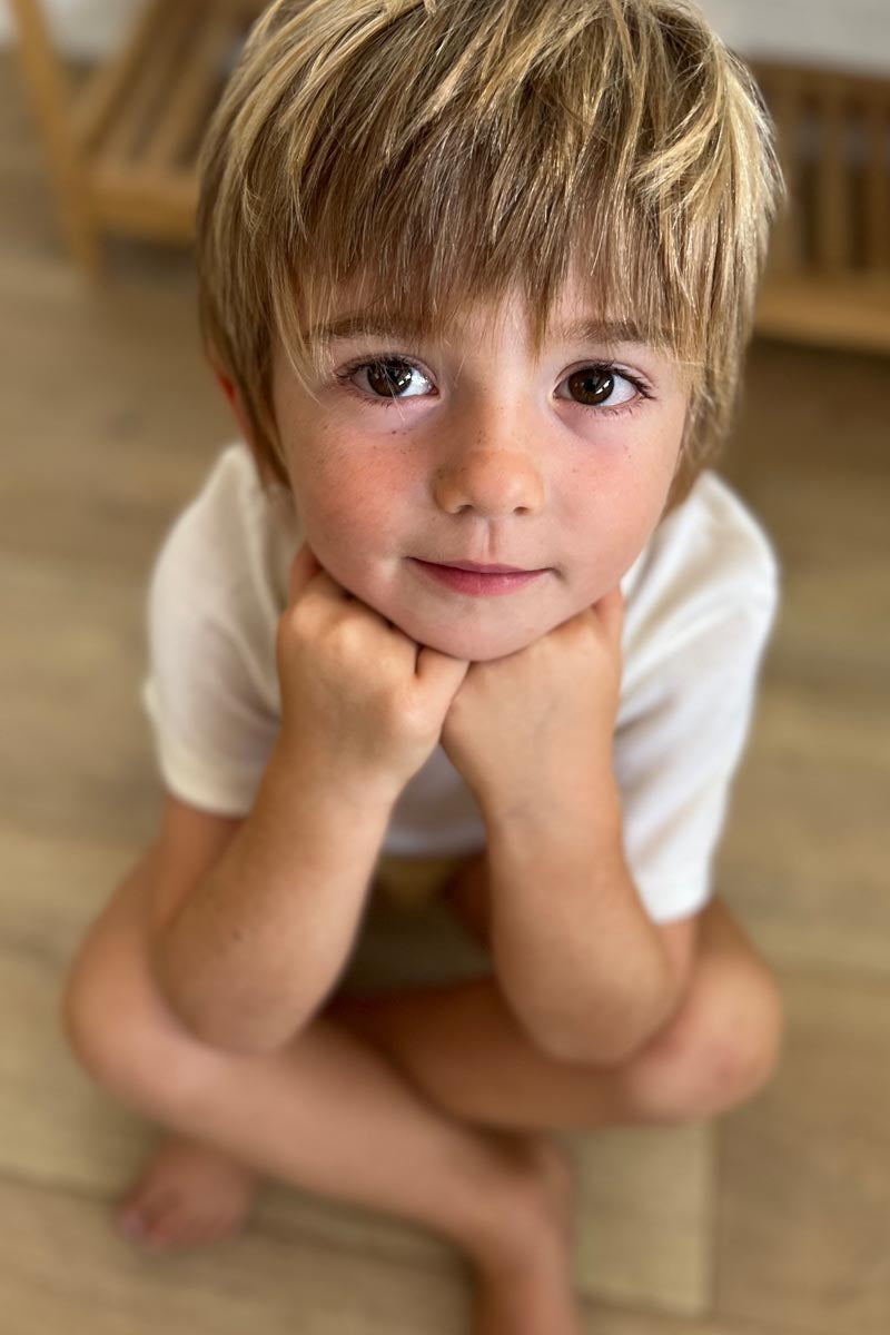 Maglietta intima bambino Trottola in lana e seta - Delicata sulla pelle e mezza manica